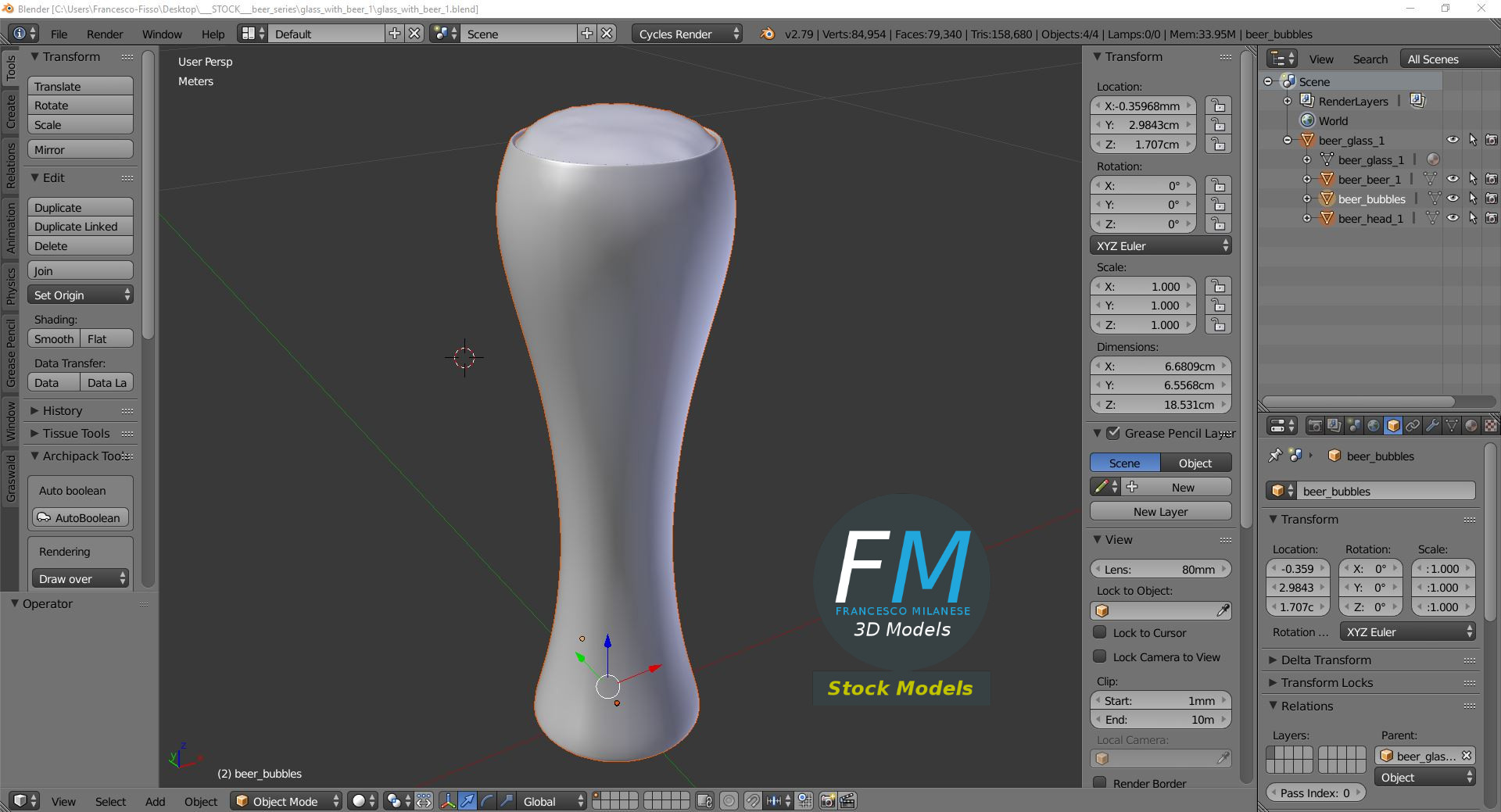 3D-Modell - Bierglas mit Schaum - 09
