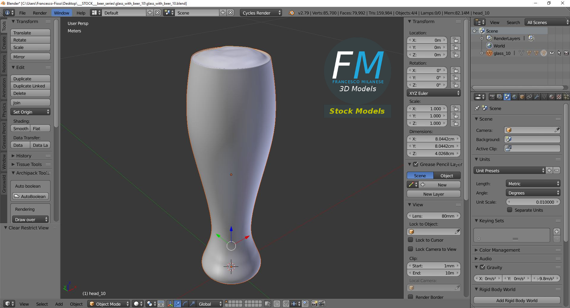 3D-Modell - Bierglas mit Schaum - 09