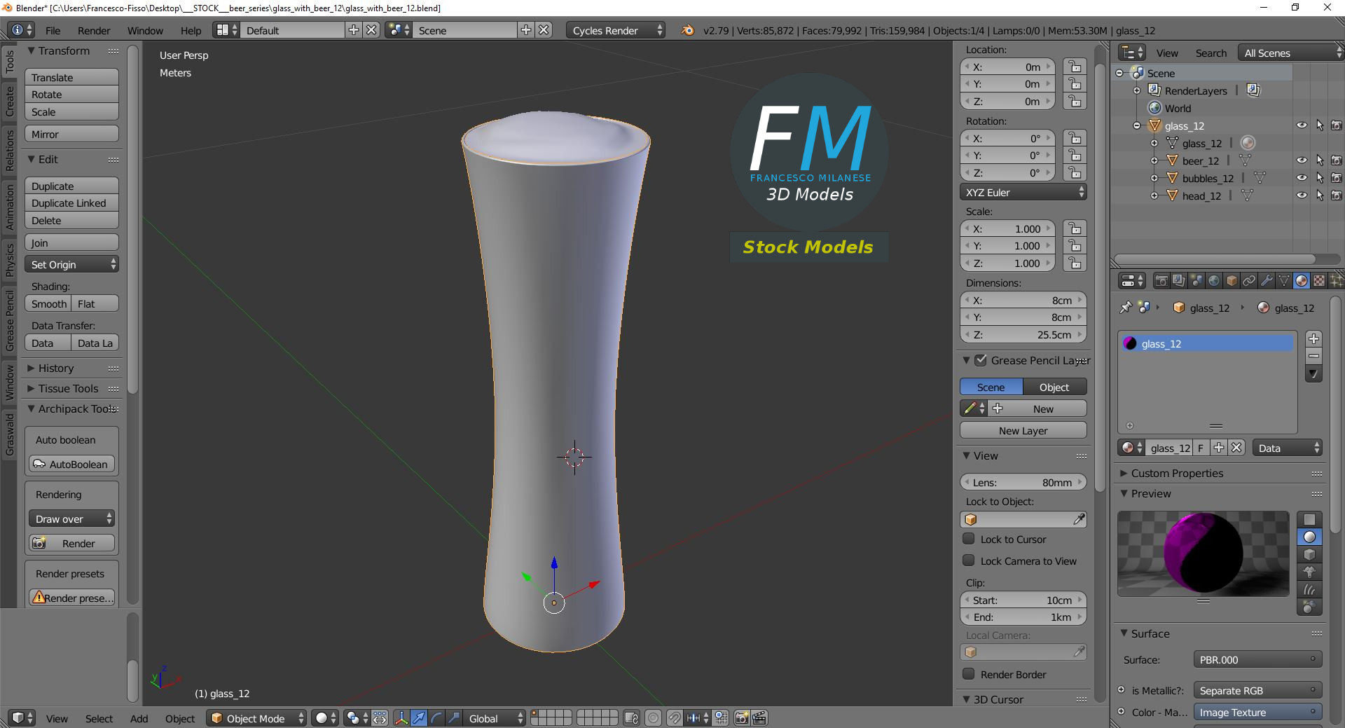 3D-Modell - Bierglas mit Schaum - 09