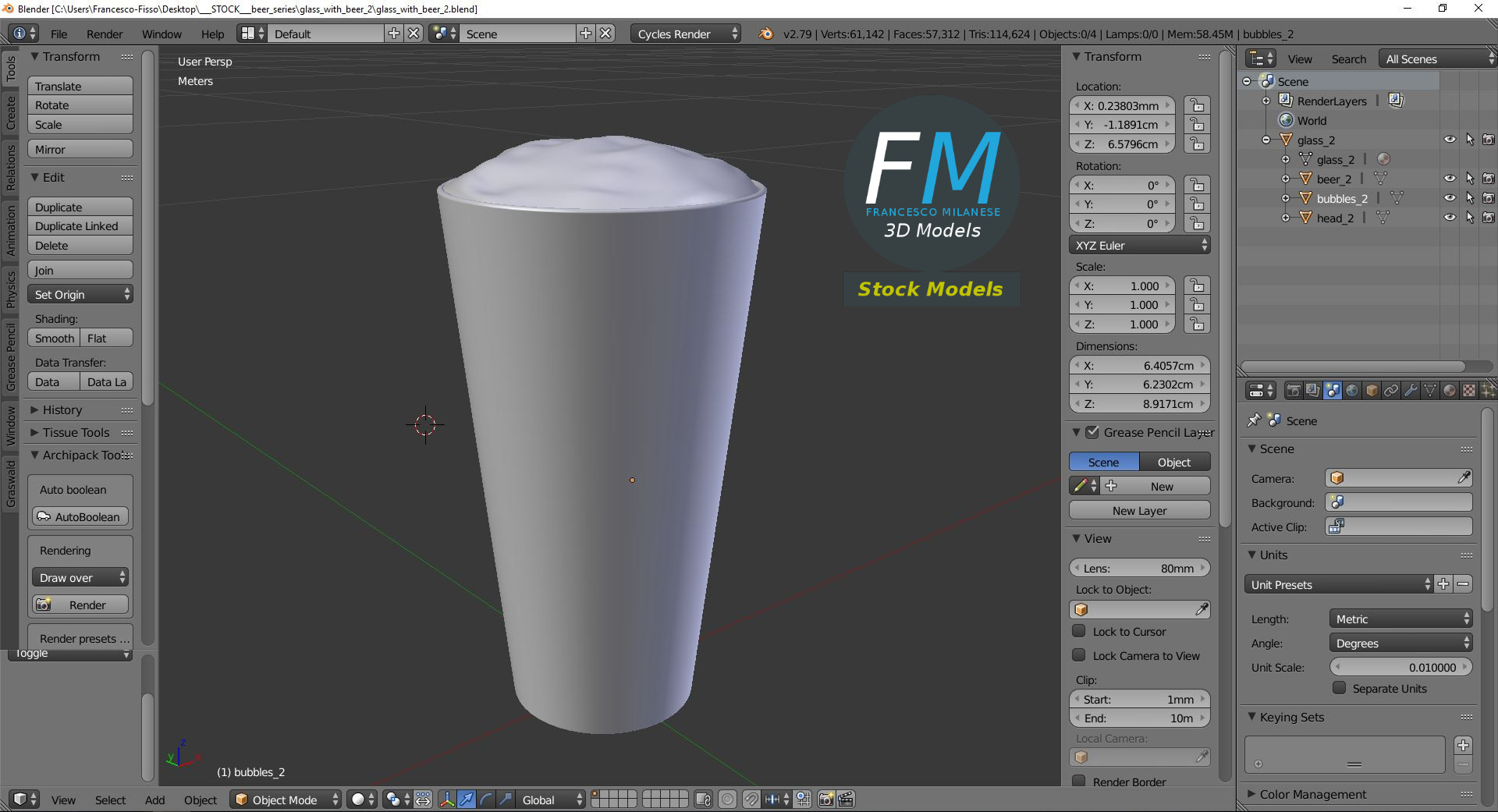 3D-Modell - Bierglas mit Schaum - 09
