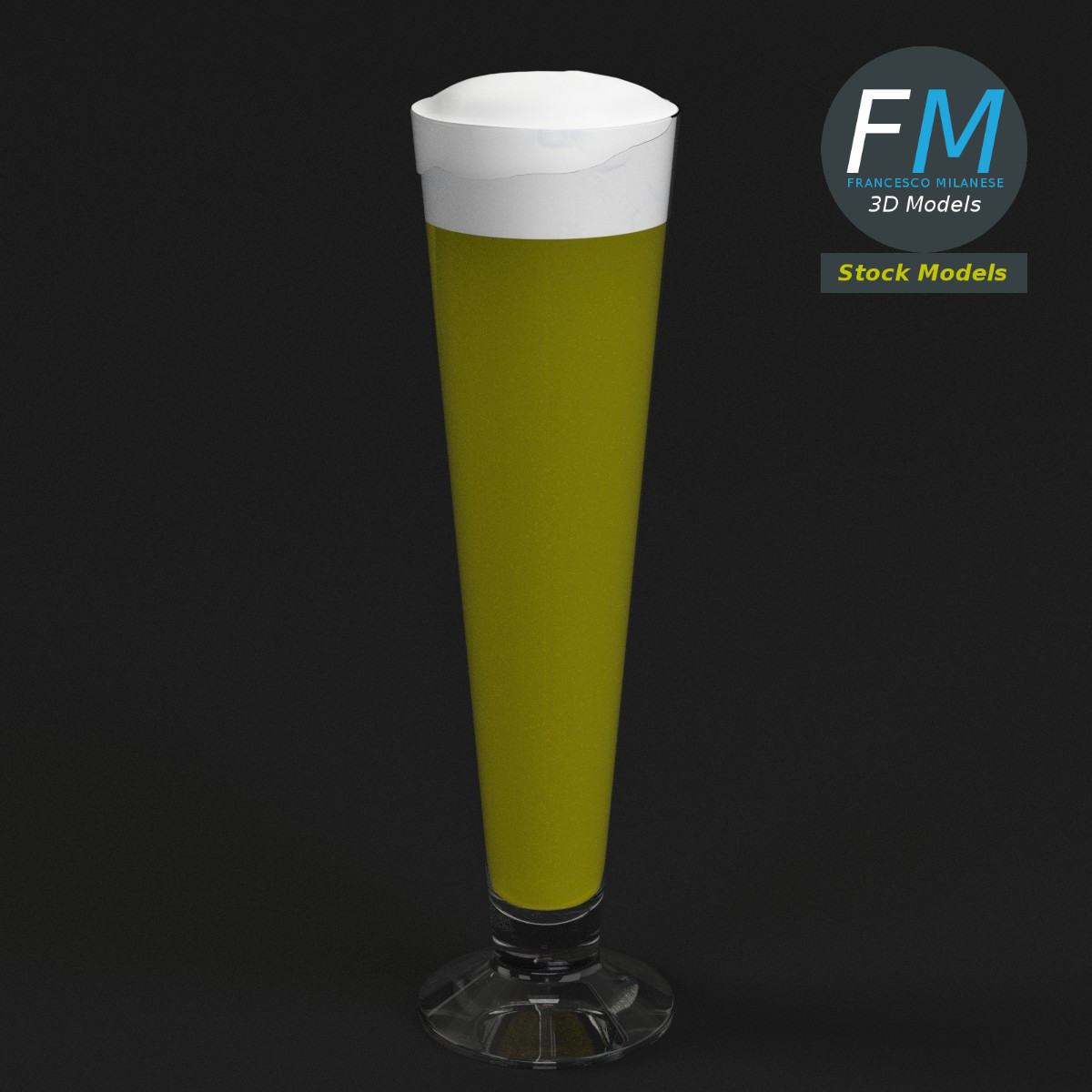 3D-Modell - Hohes Bierglas mit Schaum - 01