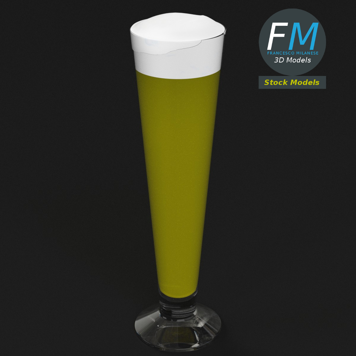 3D-Modell - Hohes Bierglas mit Schaum - 02