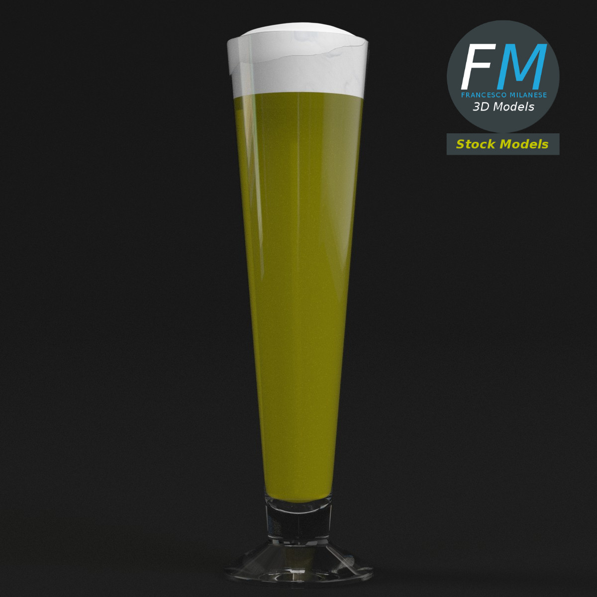 3D-Modell - Hohes Bierglas mit Schaum - 03