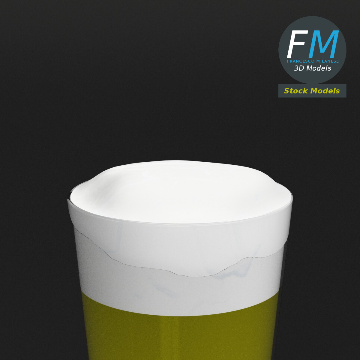 3D-Modell - Hohes Bierglas mit Schaum - 04