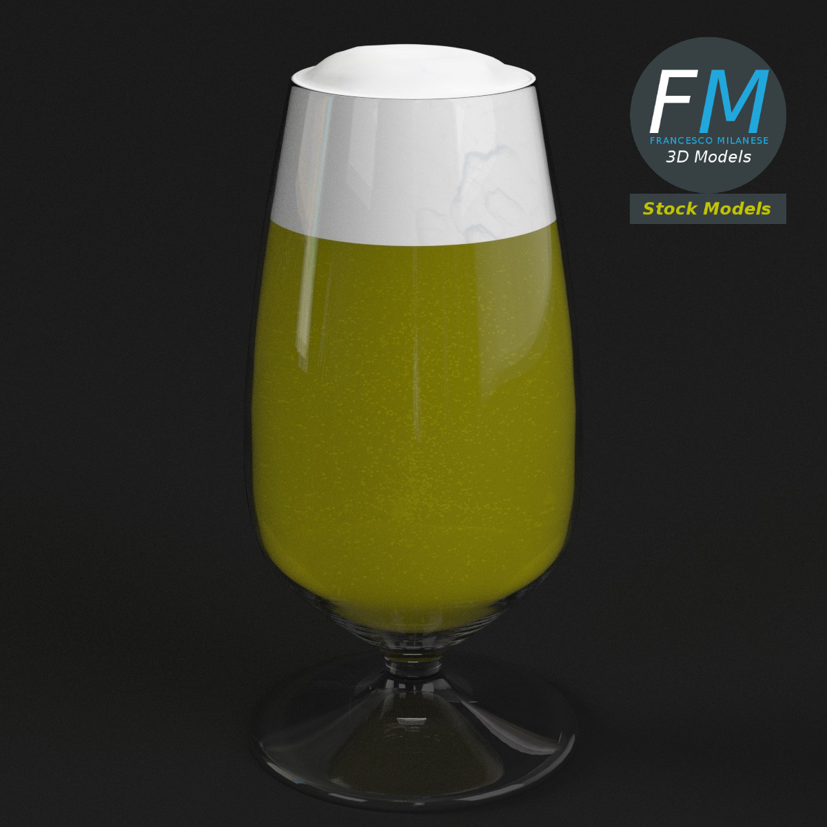 3D-Modell - Bierstielglas mit Schaum - 01