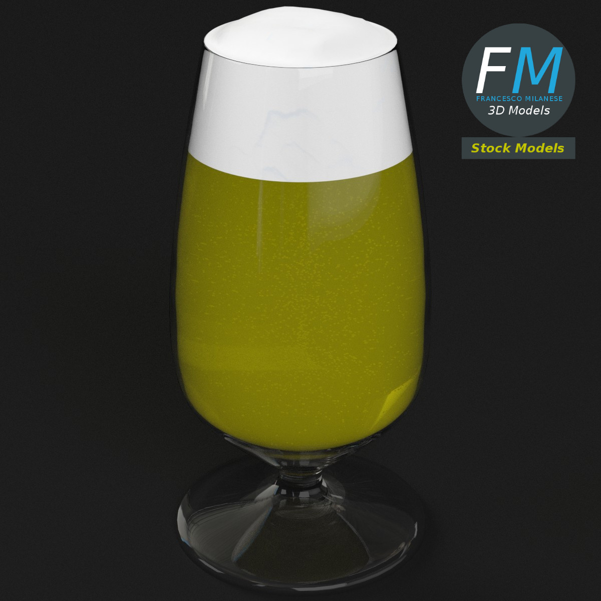 3D-Modell - Bierstielglas mit Schaum - 02