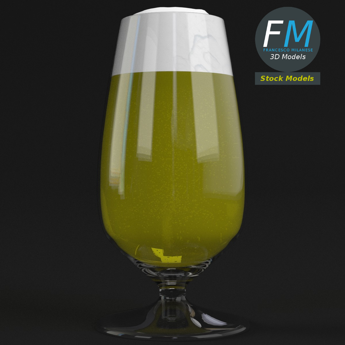 3D-Modell - Bierstielglas mit Schaum - 03