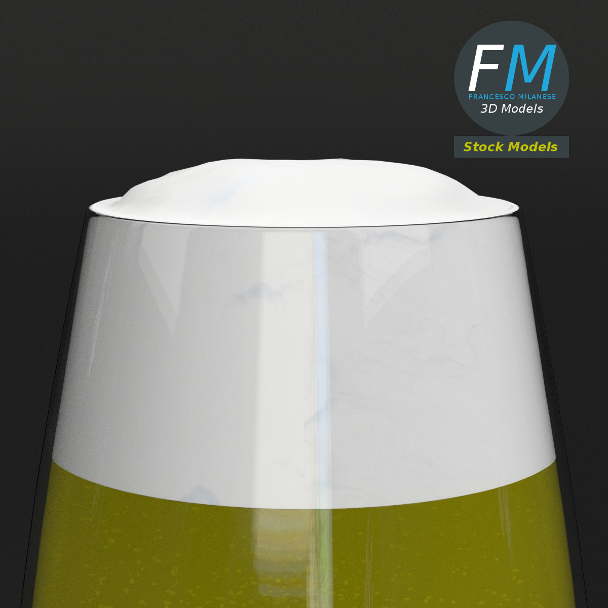 3D-Modell - Bierstielglas mit Schaum - 04