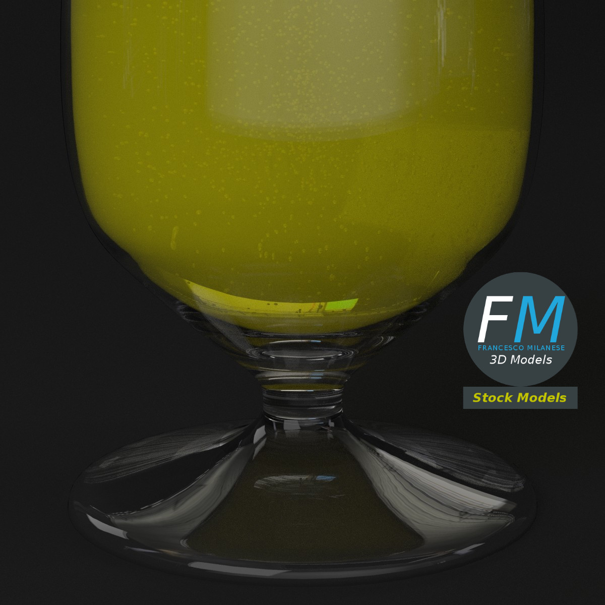3D-Modell - Bierstielglas mit Schaum - 05