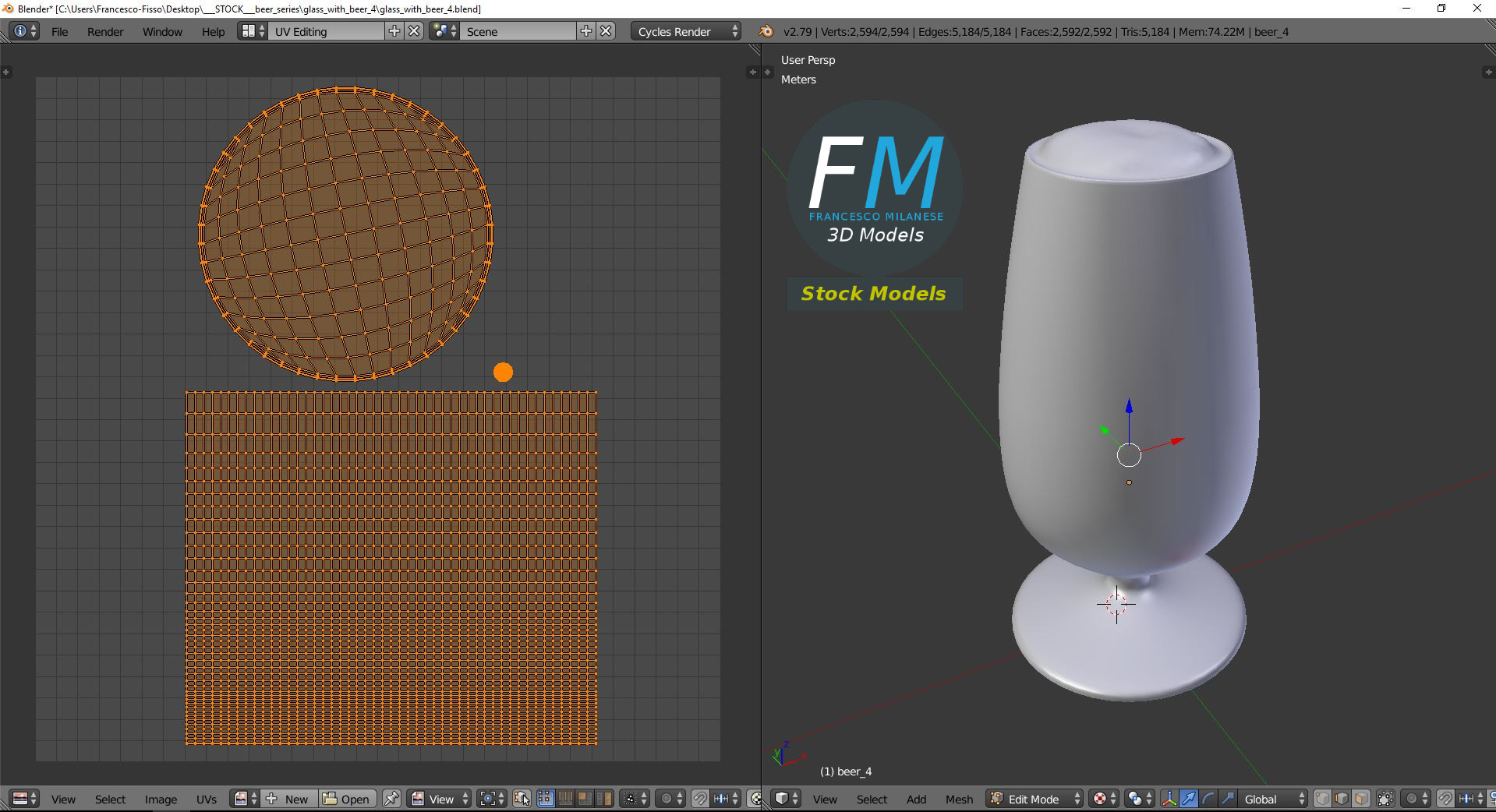 3D-Modell - Bierstielglas mit Schaum - 10