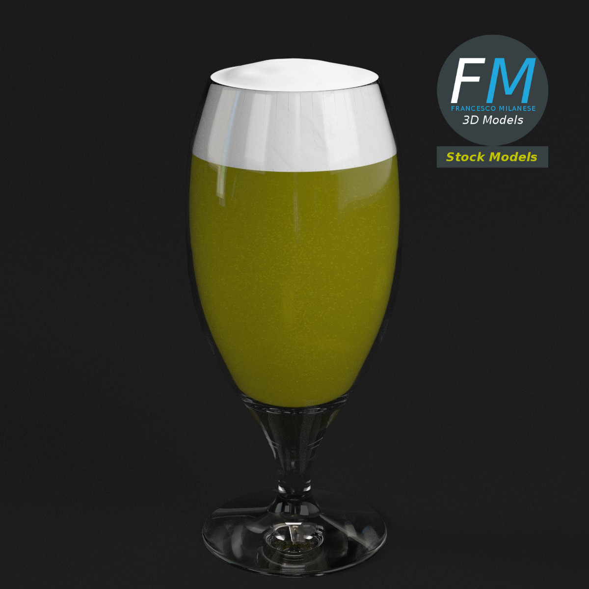 3D-Modell - Bierstielglas mit Schaum - 01