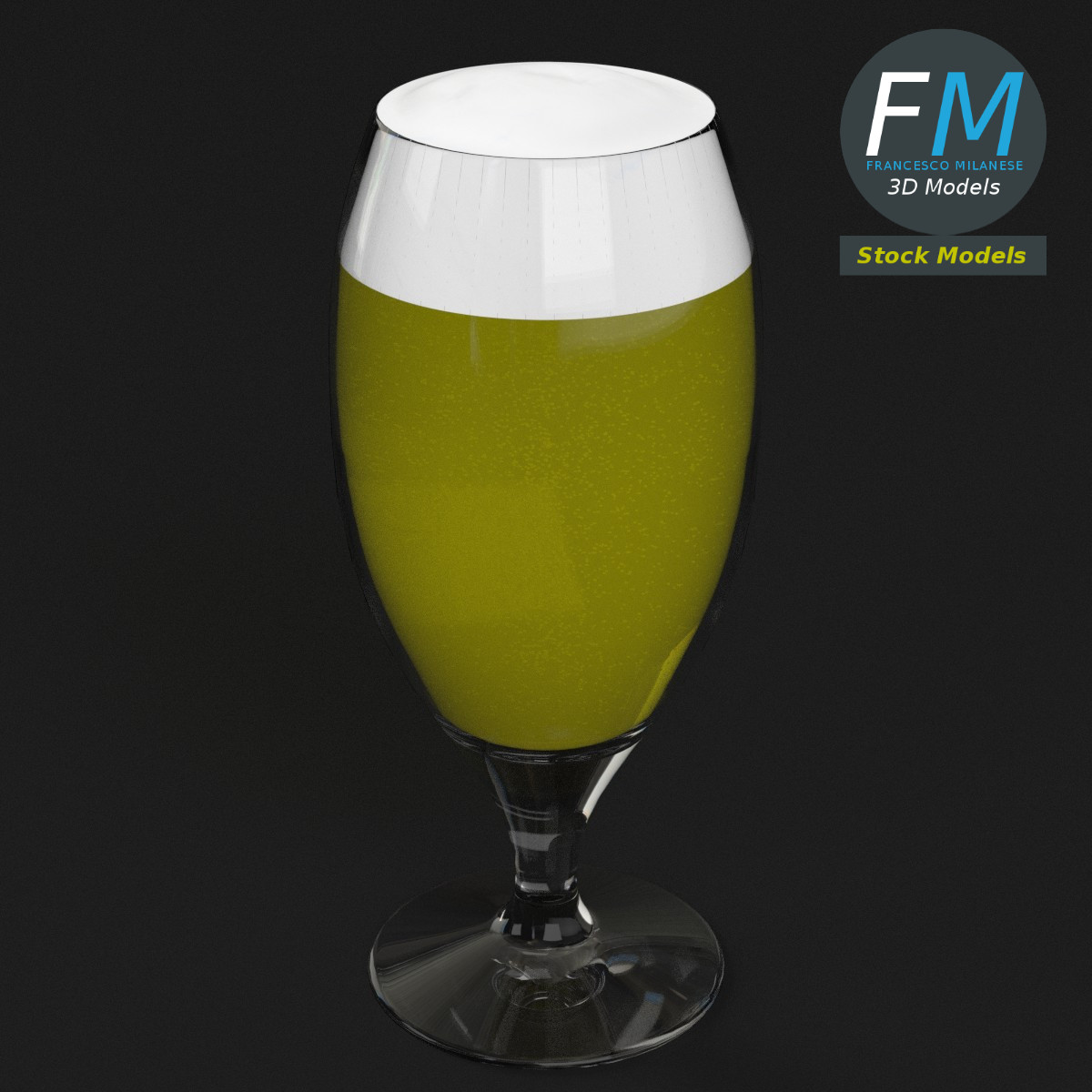 3D-Modell - Bierstielglas mit Schaum - 02