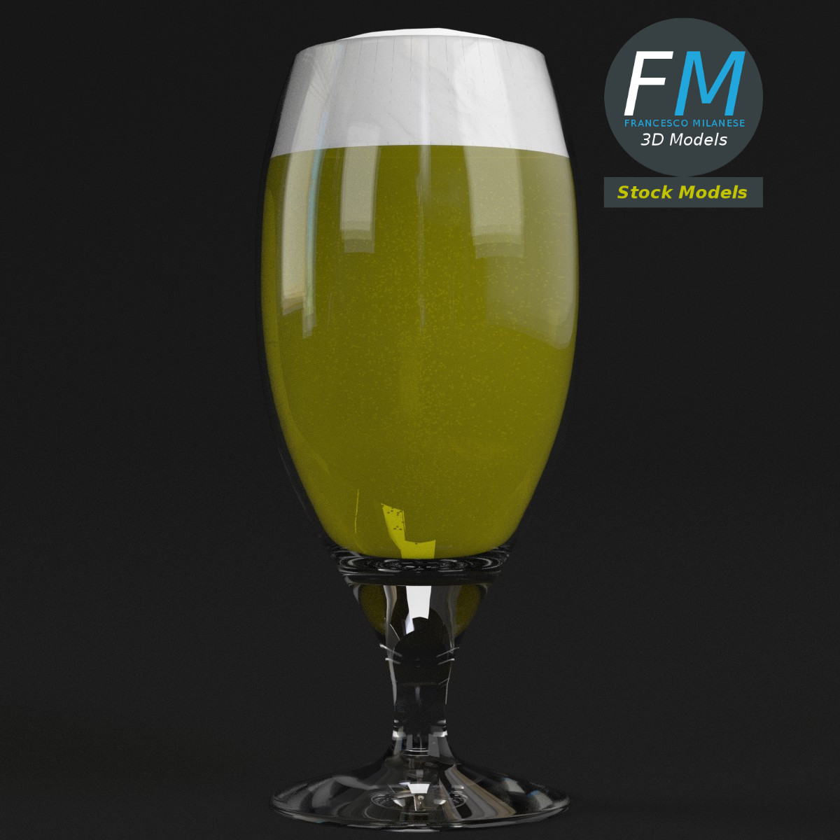 3D-Modell - Bierstielglas mit Schaum - 03