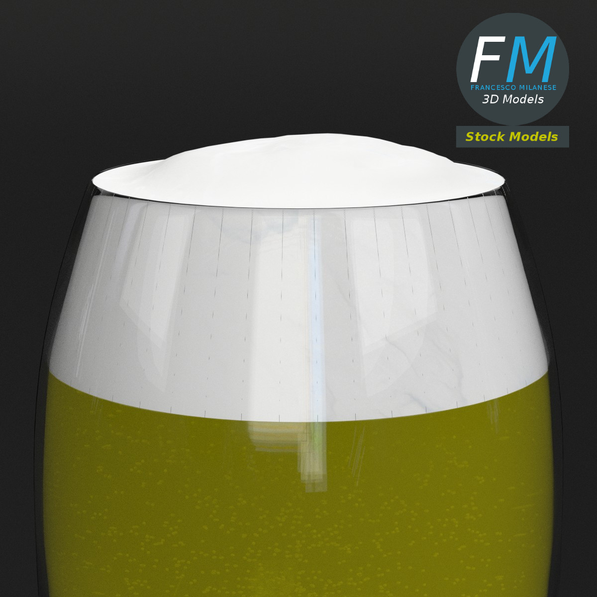 3D-Modell - Bierstielglas mit Schaum - 04