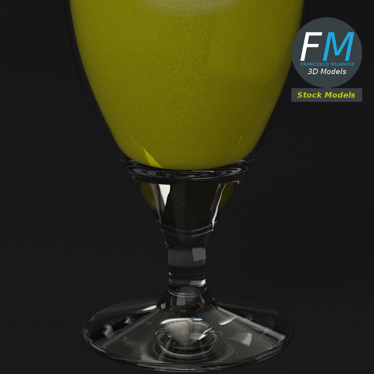3D-Modell - Bierstielglas mit Schaum - 05