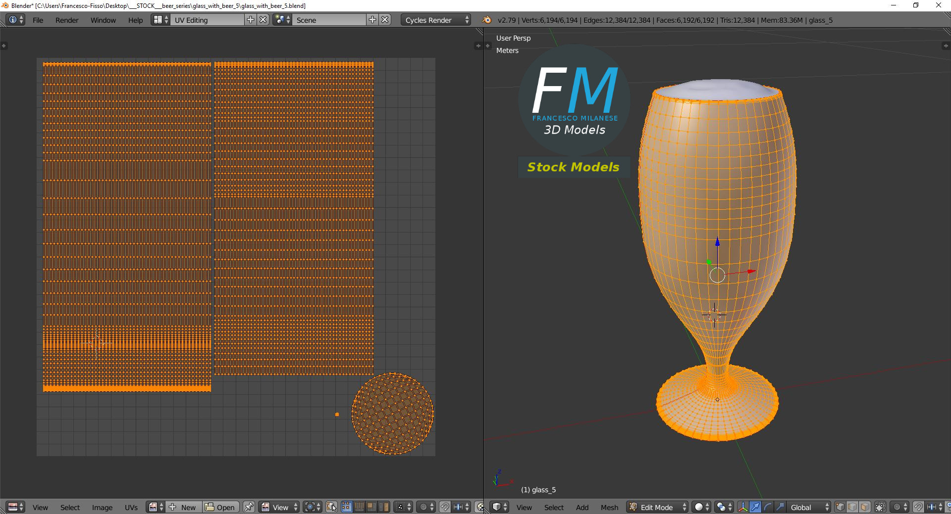3D-Modell - Bierstielglas mit Schaum - 10