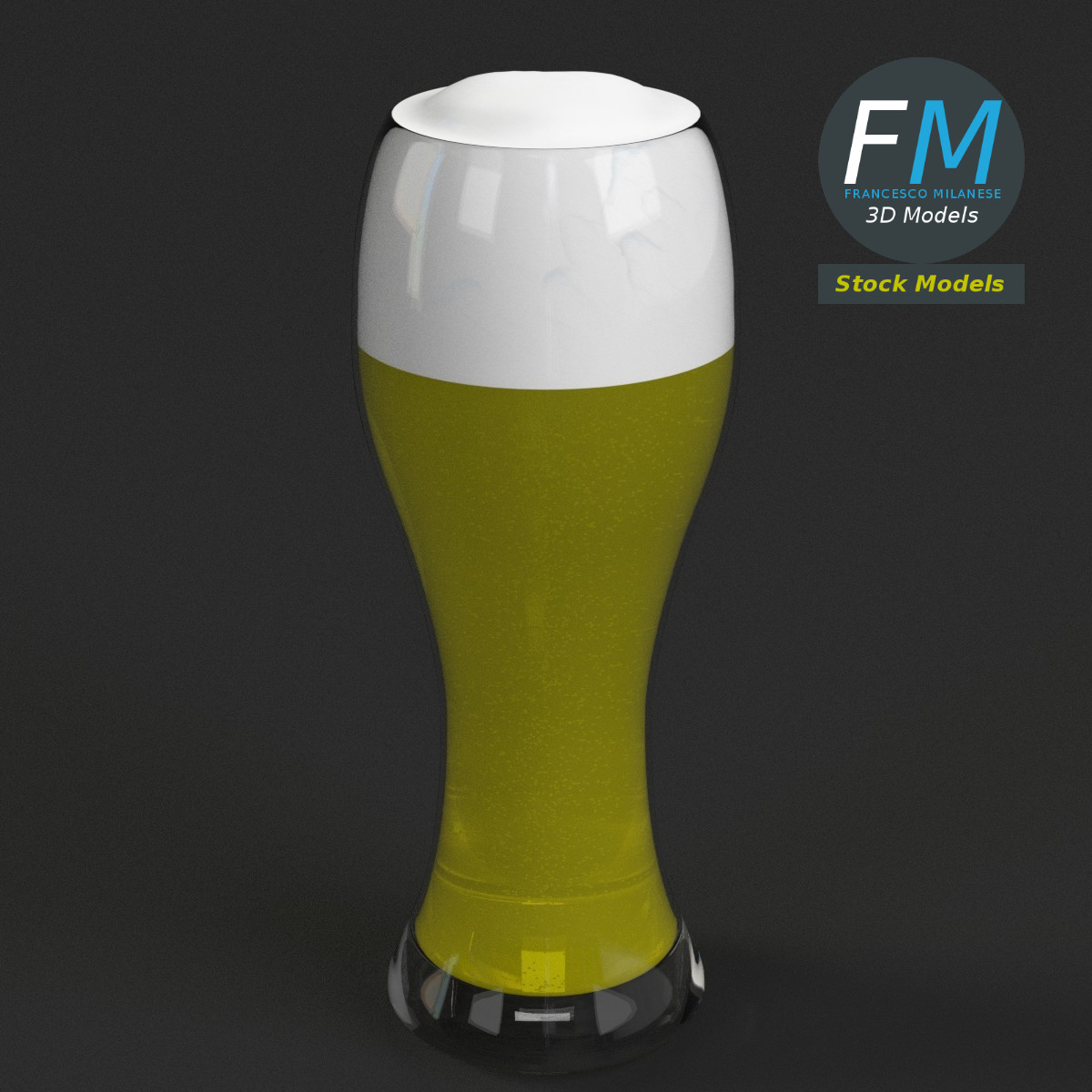 3D-Modell - Geschwungenes Bierglas mit Schaum - 01