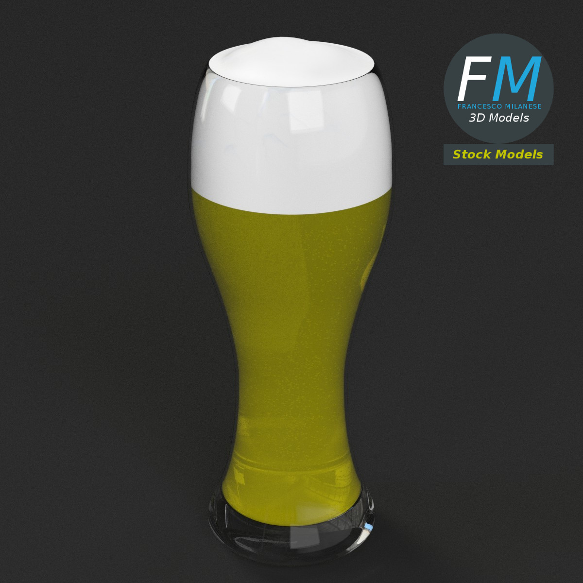 3D-Modell - Geschwungenes Bierglas mit Schaum - 02