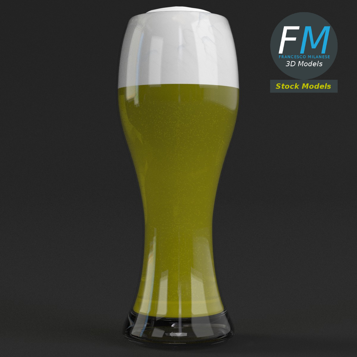 3D-Modell - Geschwungenes Bierglas mit Schaum - 03