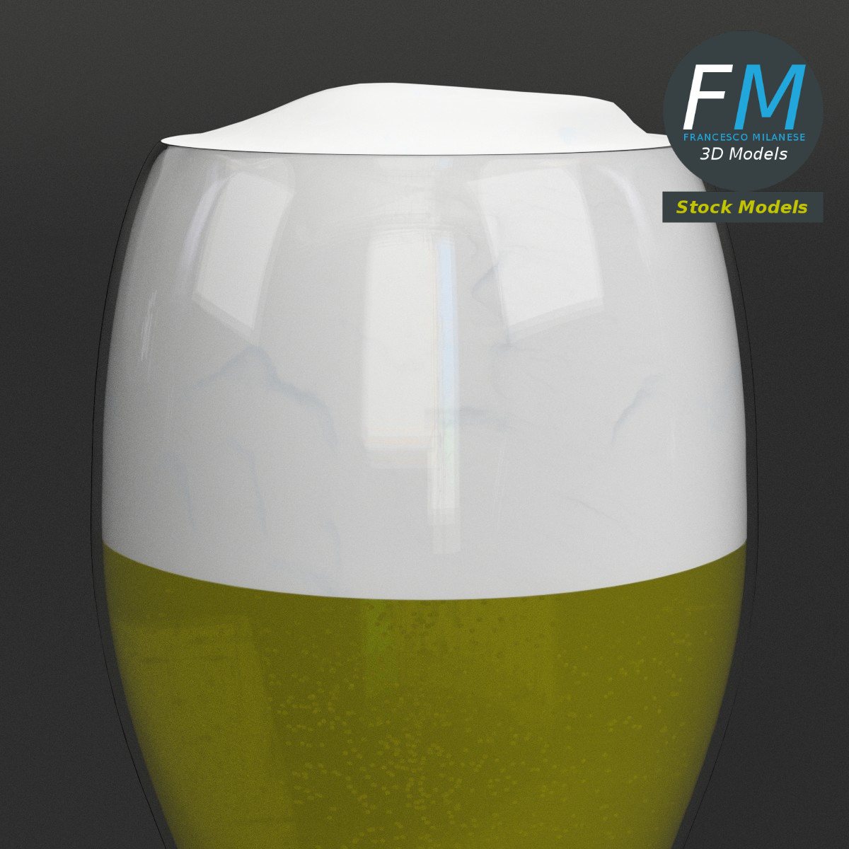 3D-Modell - Geschwungenes Bierglas mit Schaum - 04