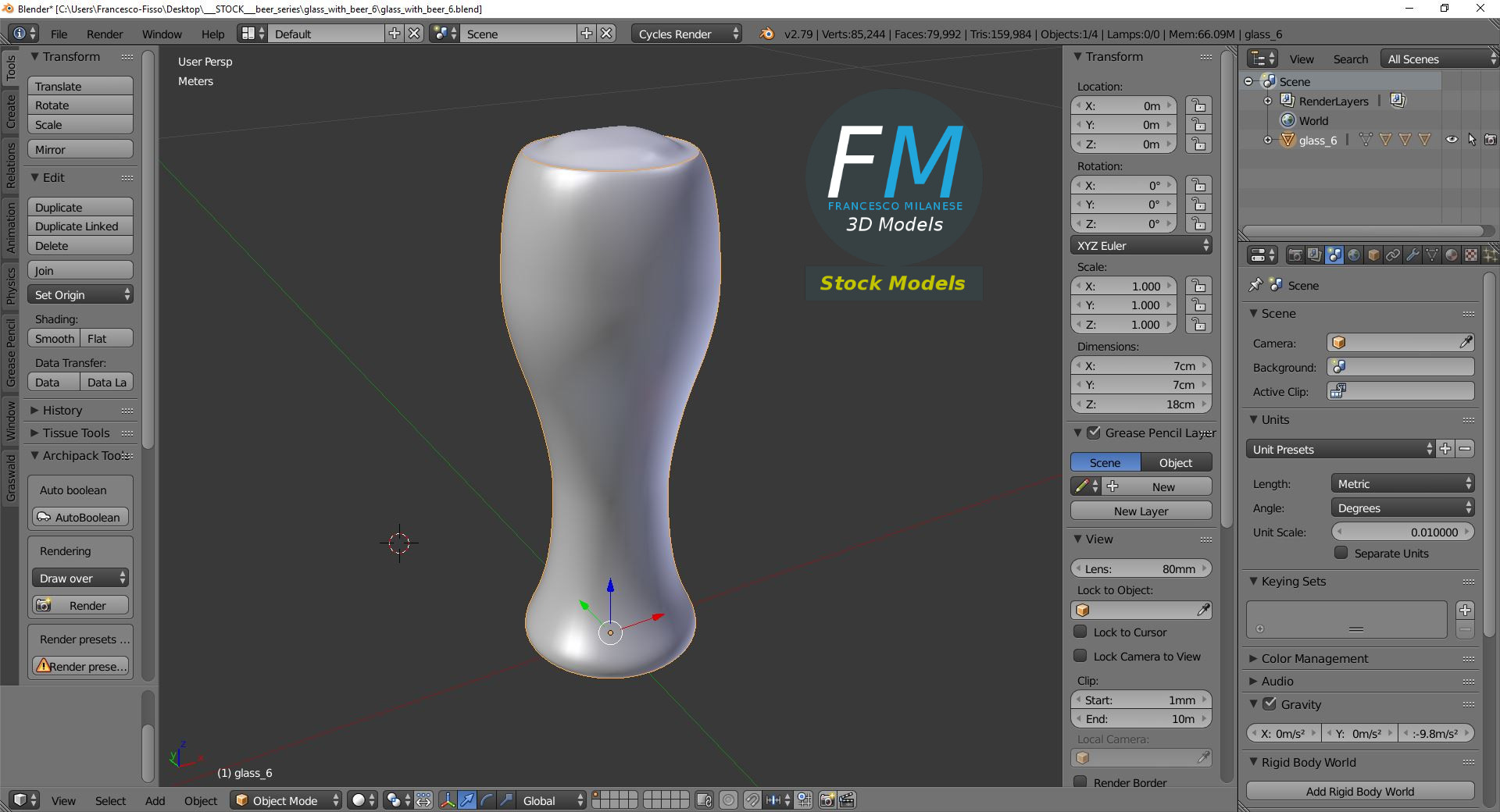 3D-Modell - Geschwungenes Bierglas mit Schaum - 09