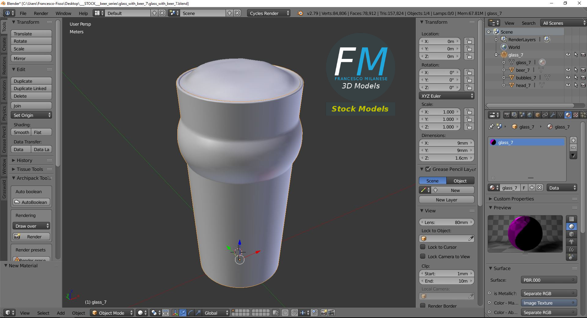 3D-Modell - Bierglas mit Schaum - 09