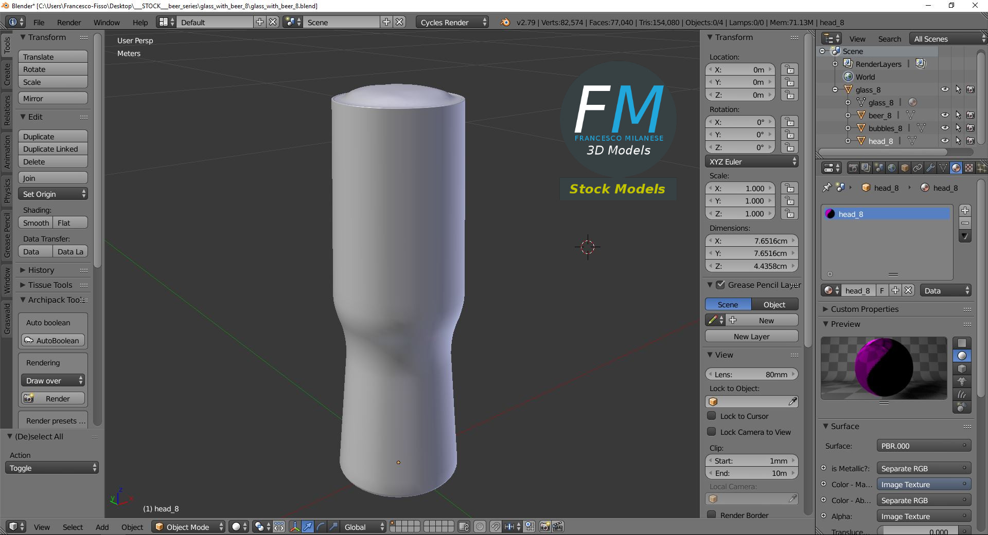 3D-Modell - Bierglas mit Schaum - 09