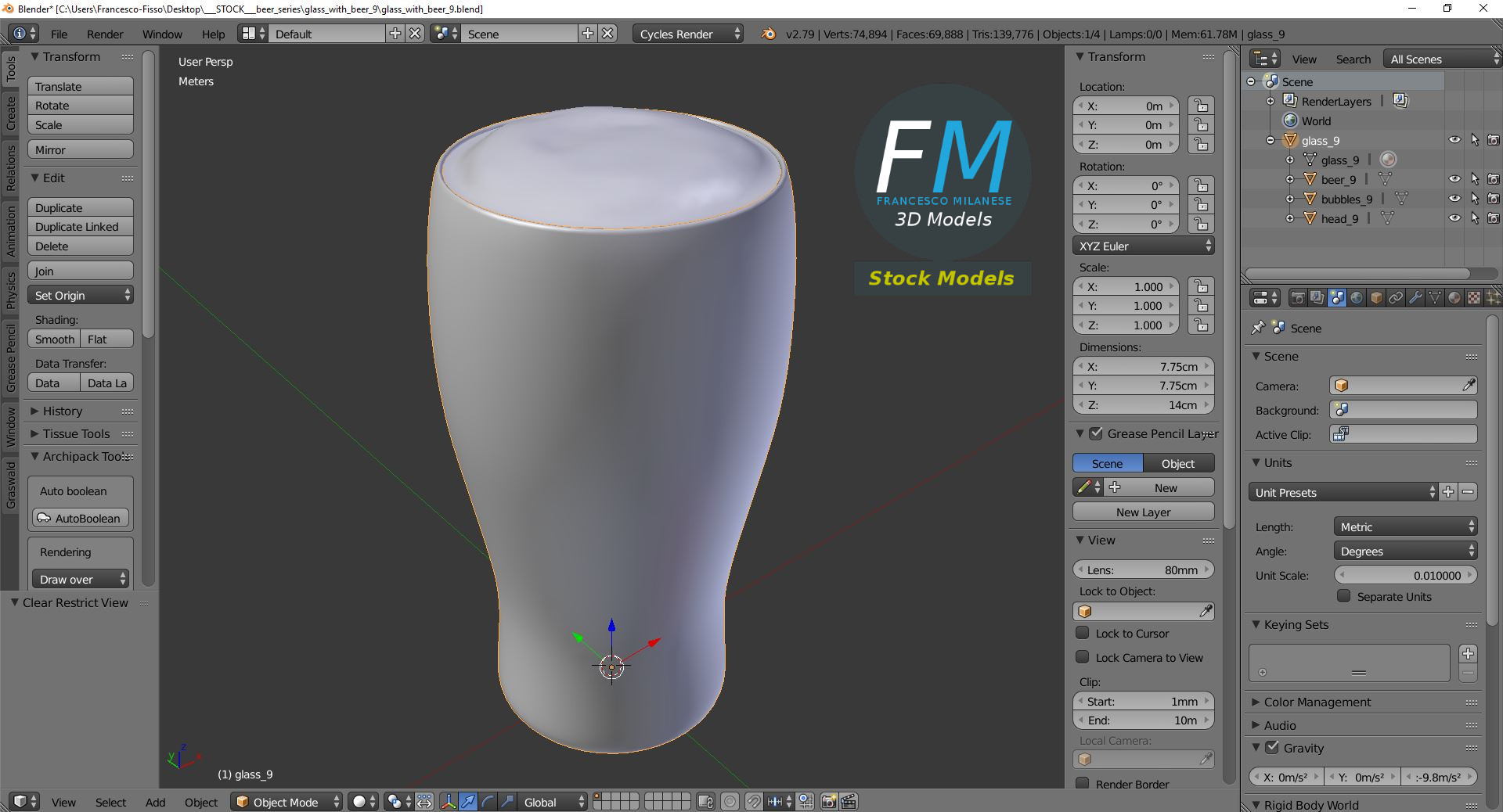 3D-Modell - Bierglas mit Schaum - 09