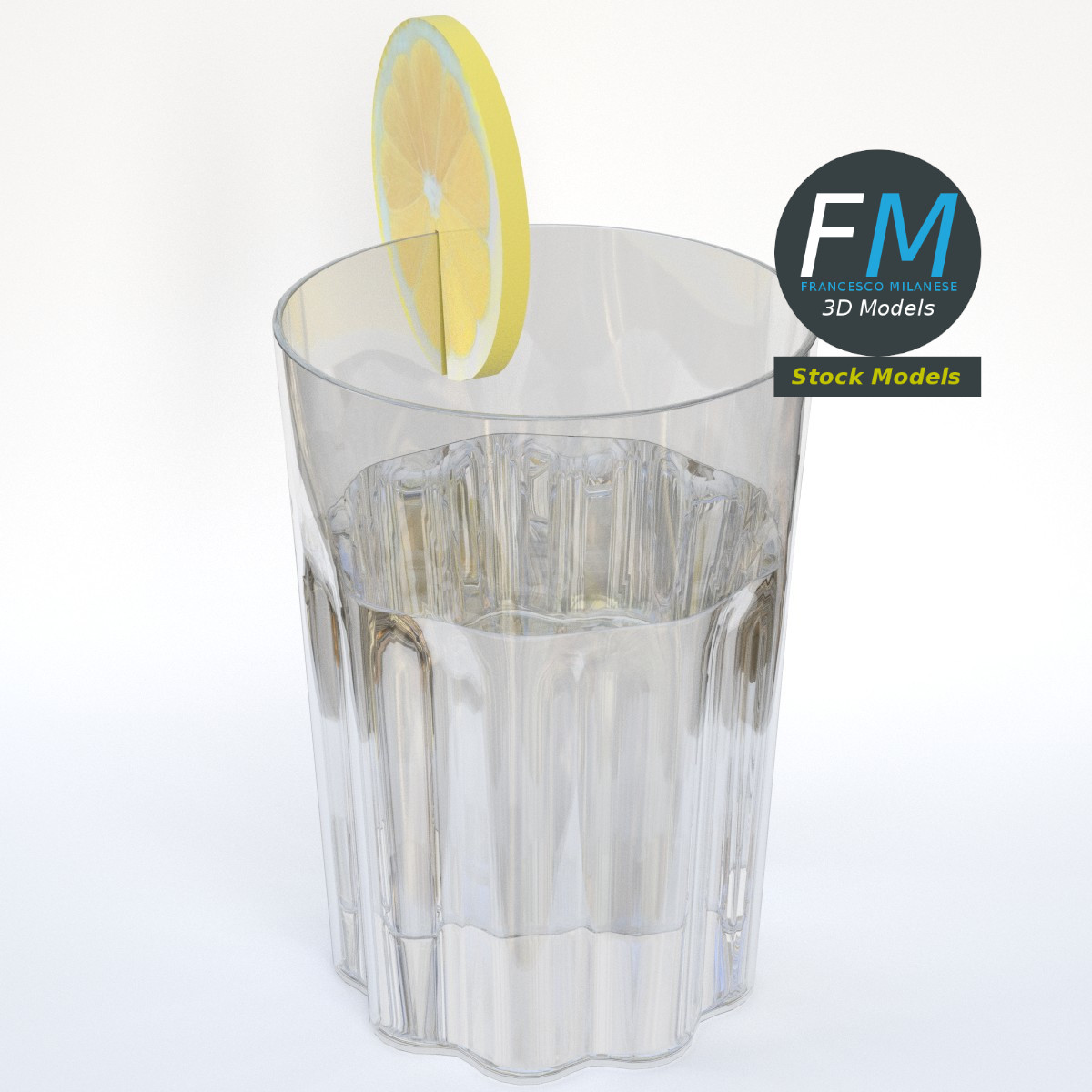 3D-Modell - Glas mit Zitronenscheibe - 02