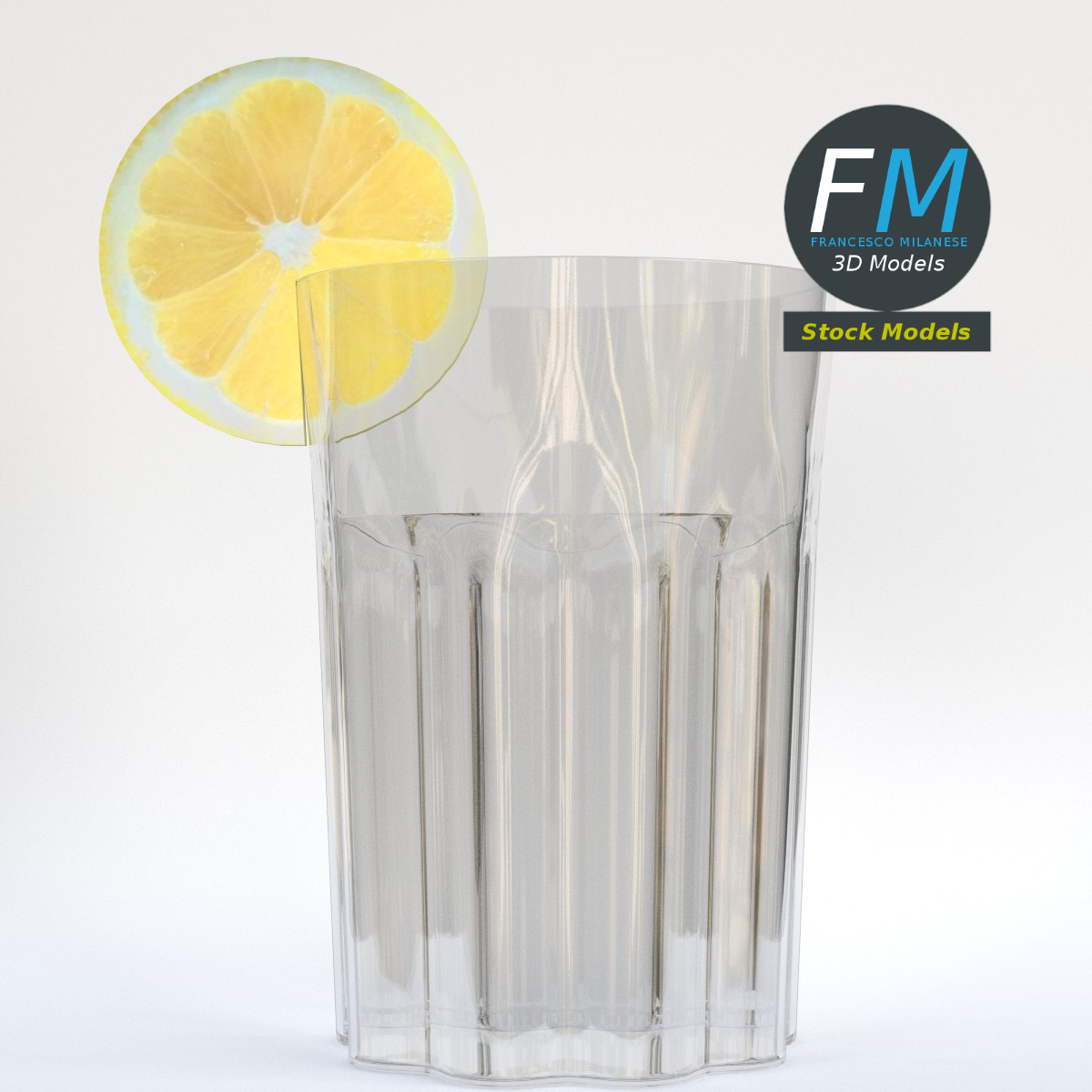 3D-Modell - Glas mit Zitronenscheibe - 03
