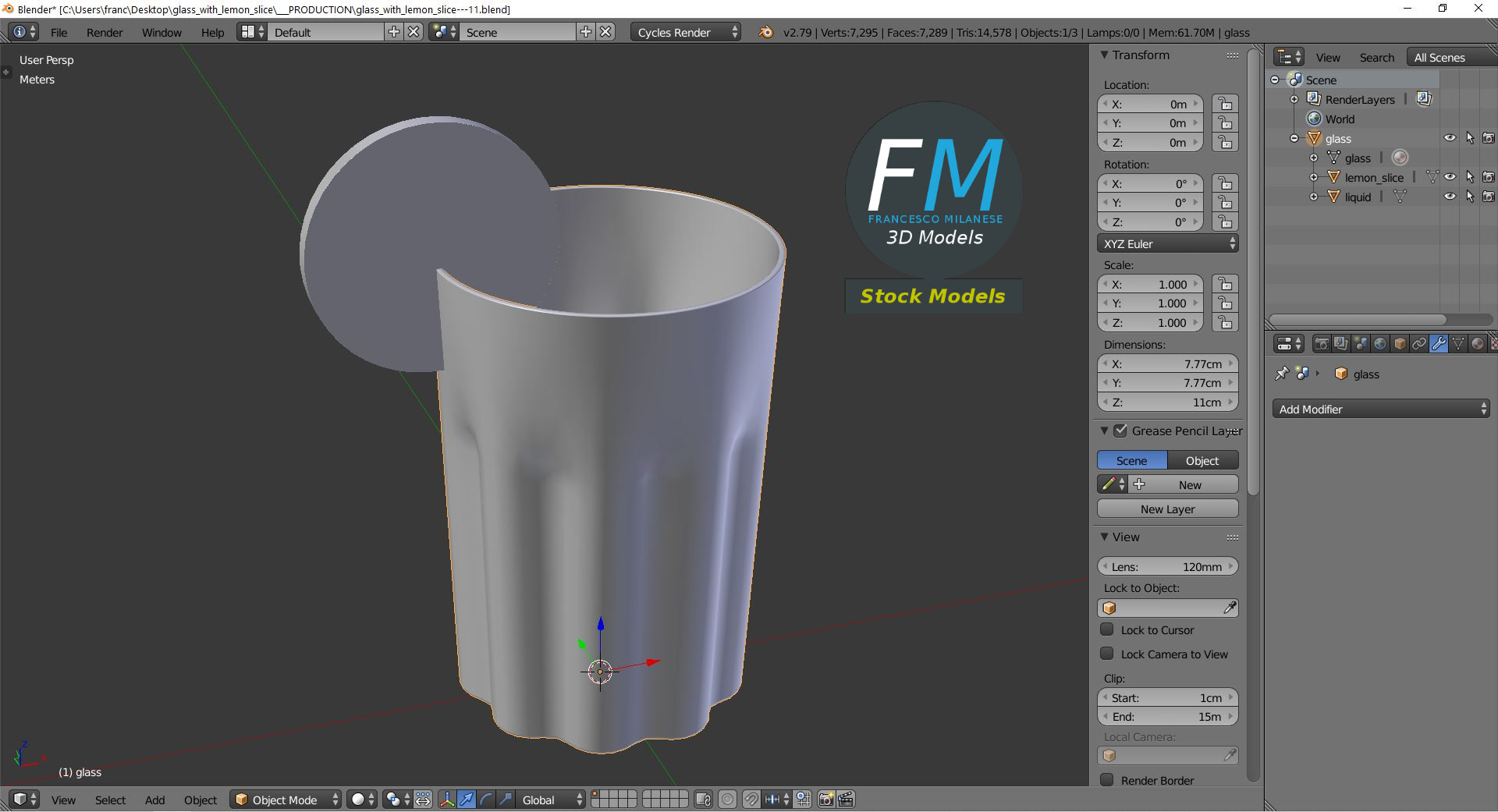 3D-Modell - Glas mit Zitronenscheibe - 09
