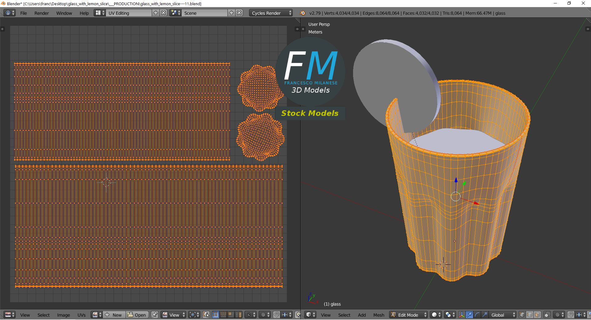 3D-Modell - Glas mit Zitronenscheibe - 10