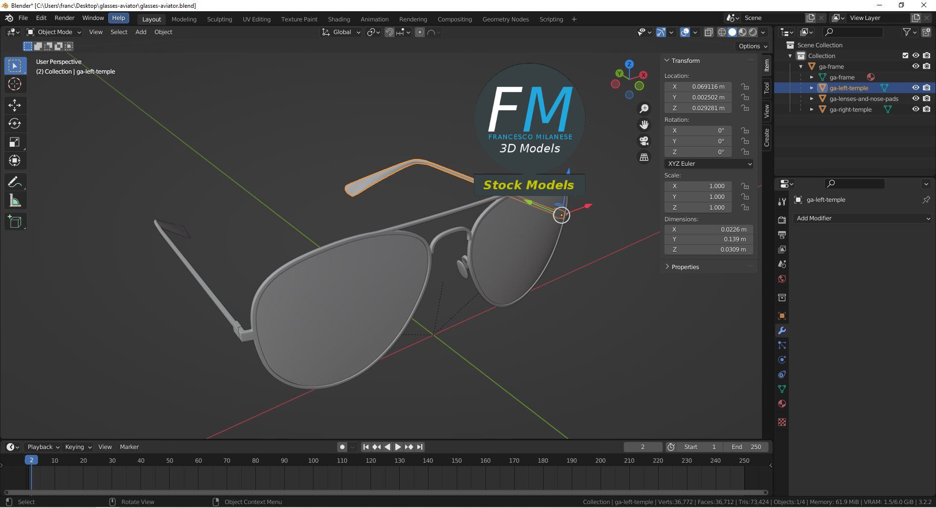 3D-Modell - Pilotenbrille - 09