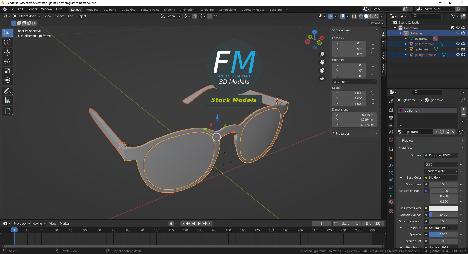 3D-Modell - Boston-Brille - 09