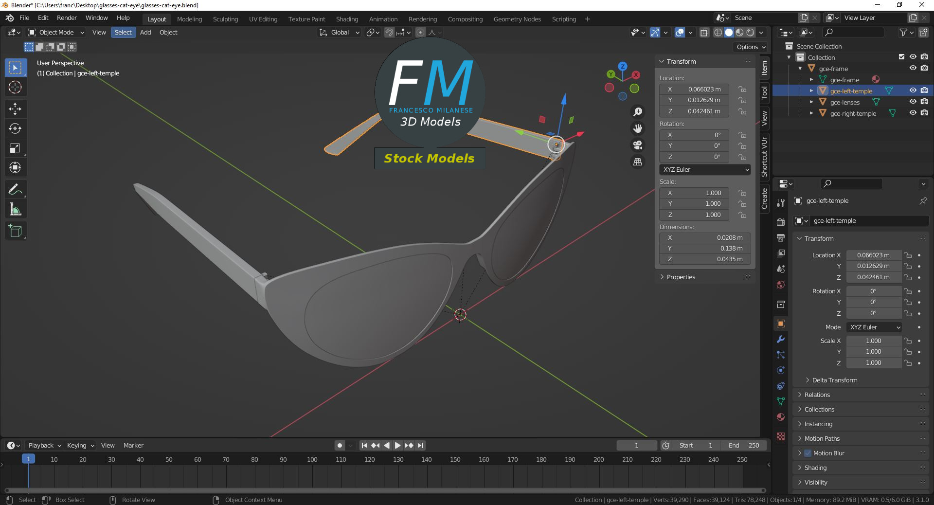 3D-Modell - Cat-Eye-Brille - 09