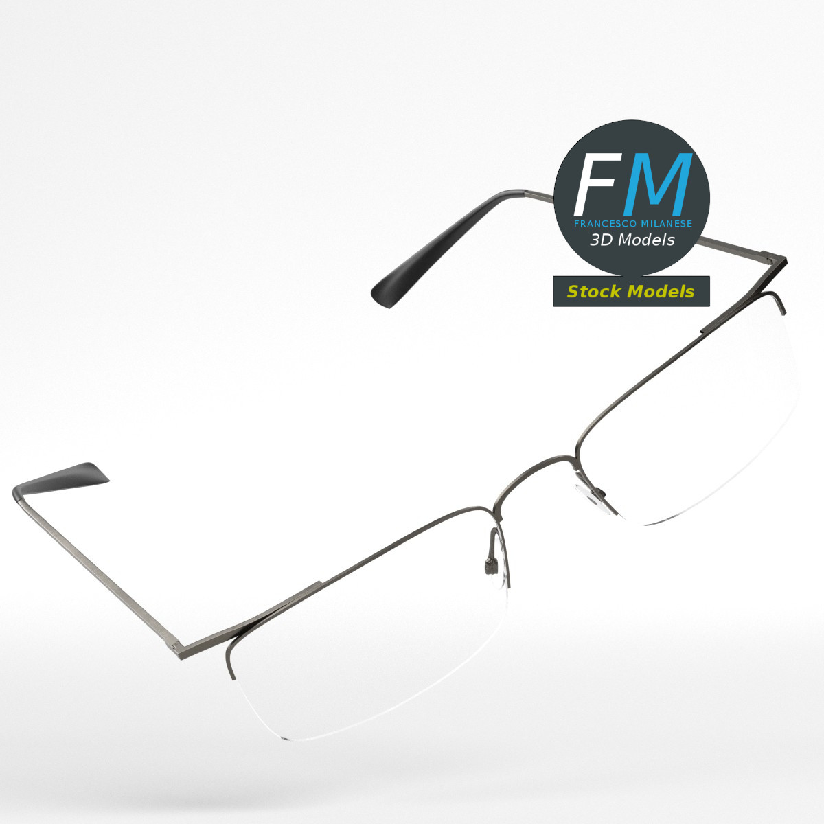 3D-Modell - Halbrandbrille Quadratisch - 01