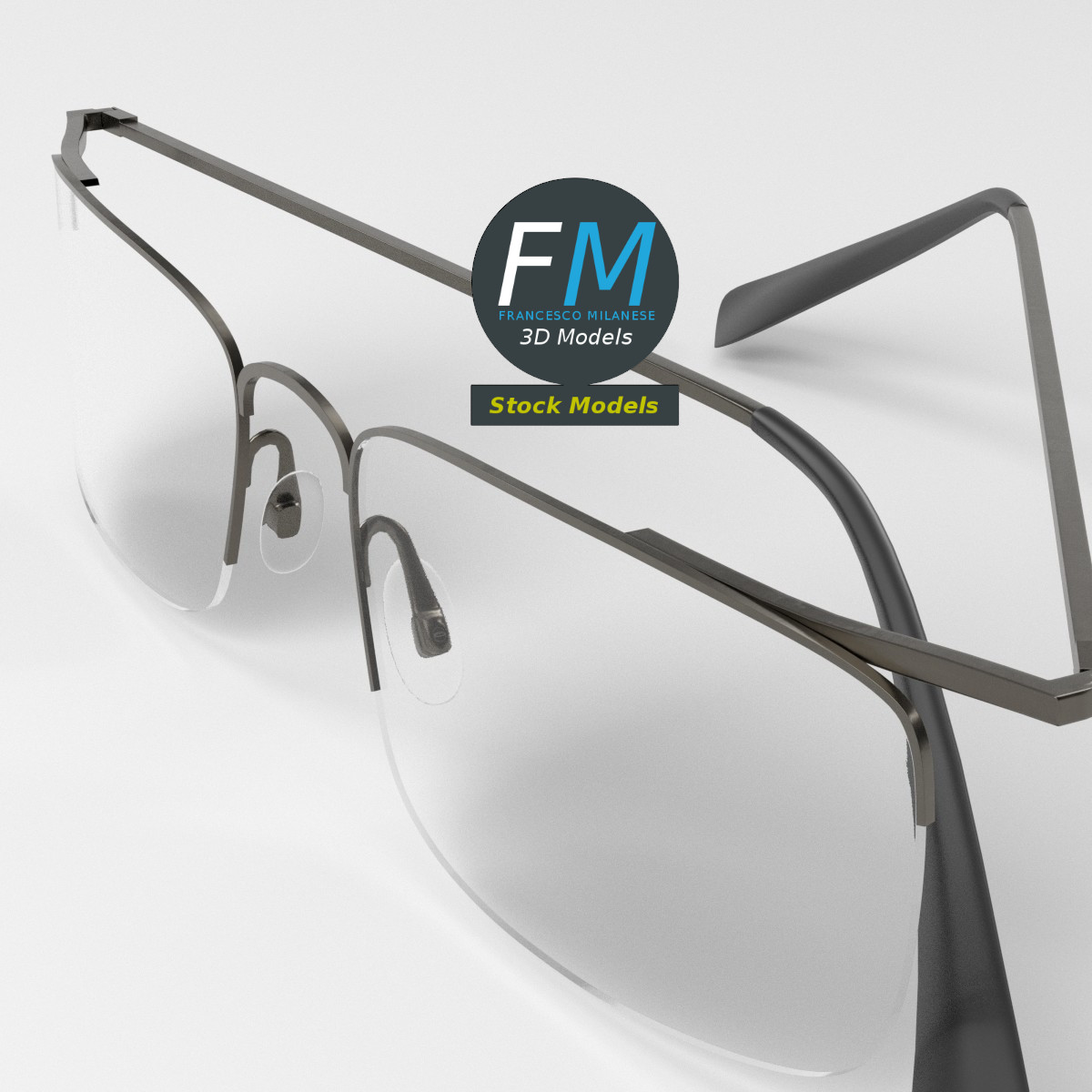 3D-Modell - Halbrandbrille Quadratisch - 05