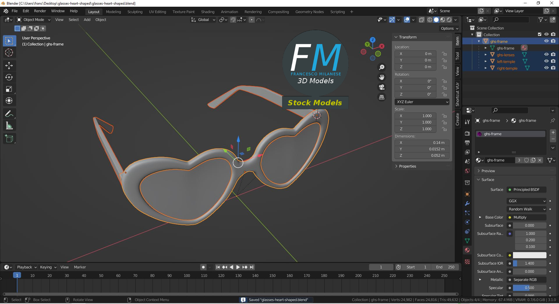 3D-Modell - Herzförmige Brille - 09