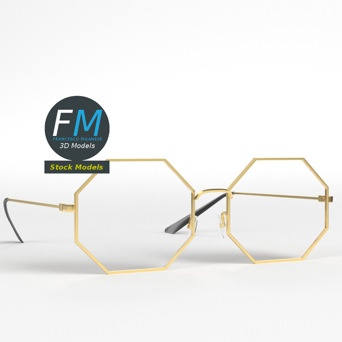 3D-Modell - Achteckige Brille - 01
