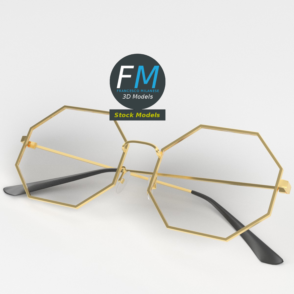 3D-Modell - Achteckige Brille - 02