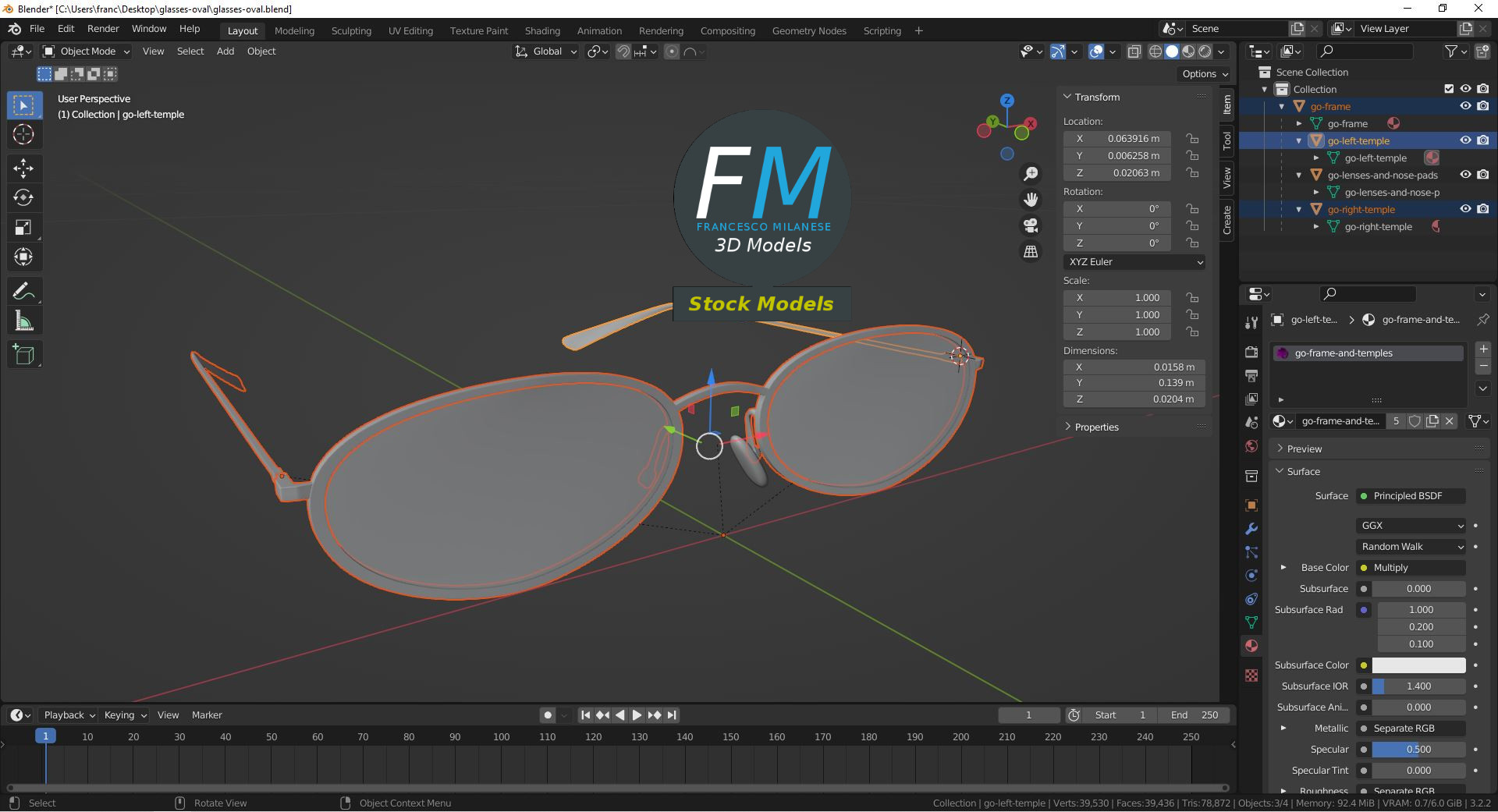 3D-Modell - Ovale Brille - 09
