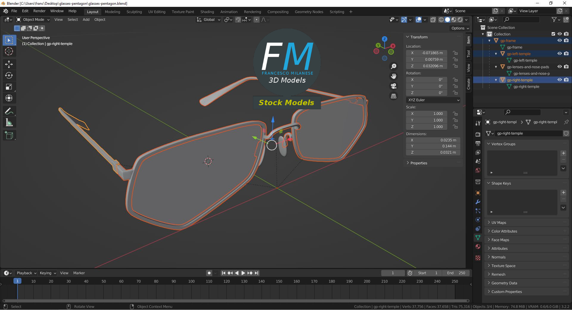 3D-Modell - Fünfeckige Brille - 09