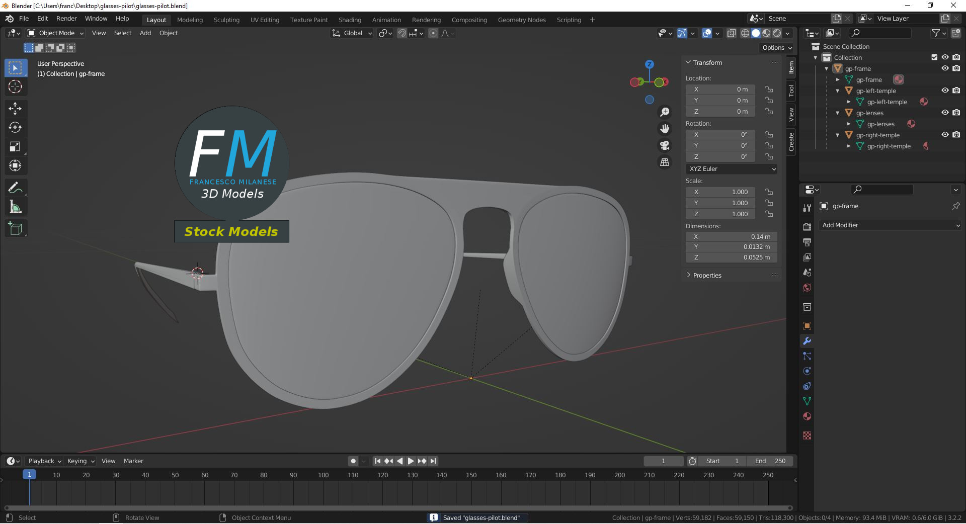 3D-Modell - Pilotenbrille - 09