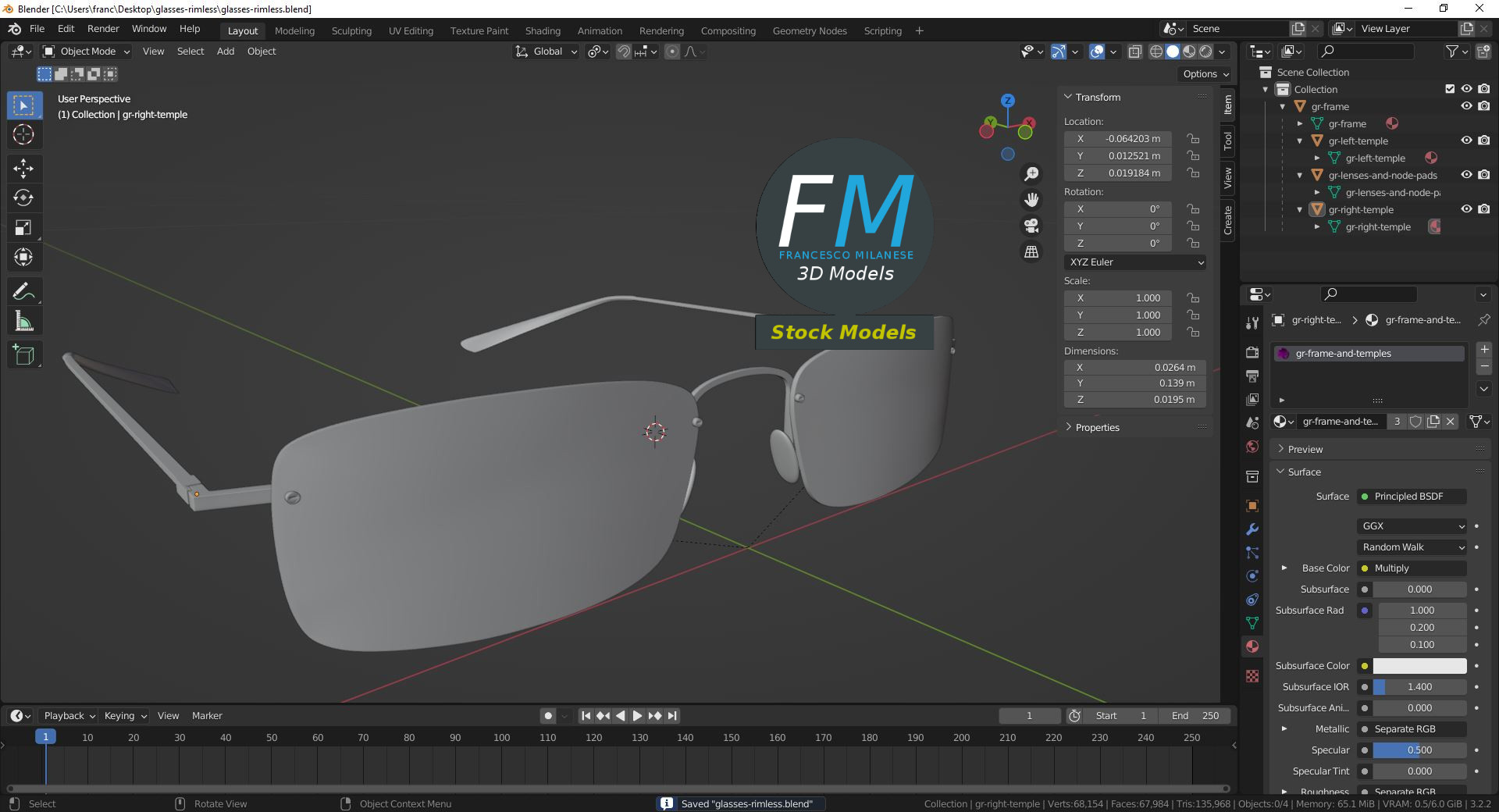 3D-Modell - Randlose Brille - 09