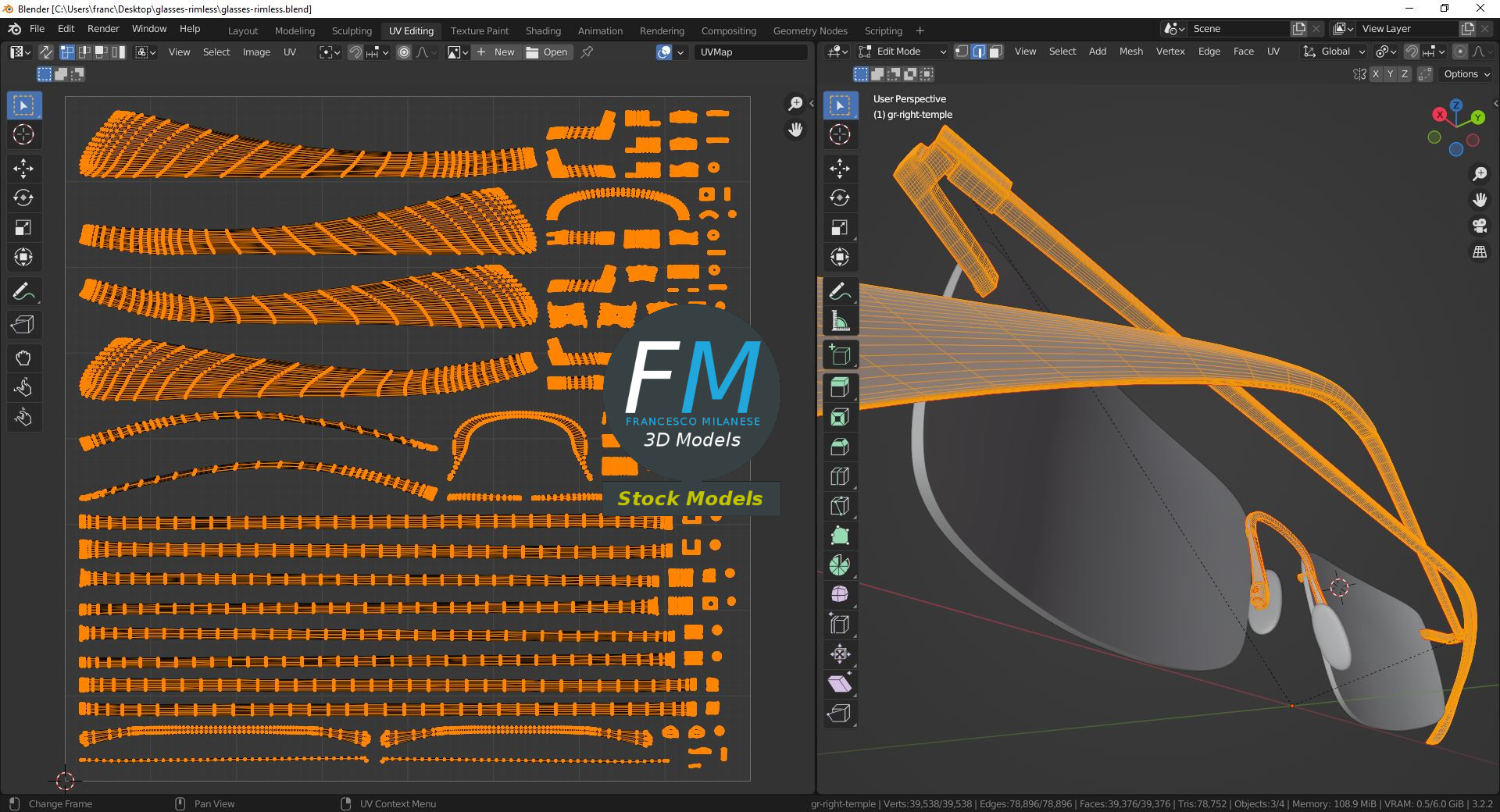 3D-Modell - Randlose Brille - 10