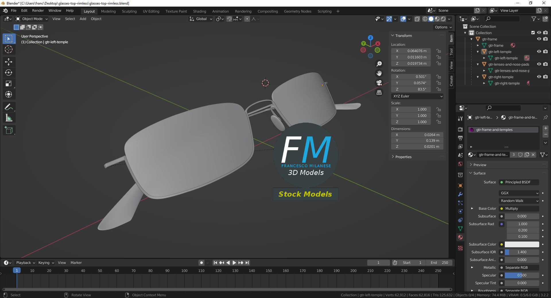 3D-Modell - Halbrandbrille - 09