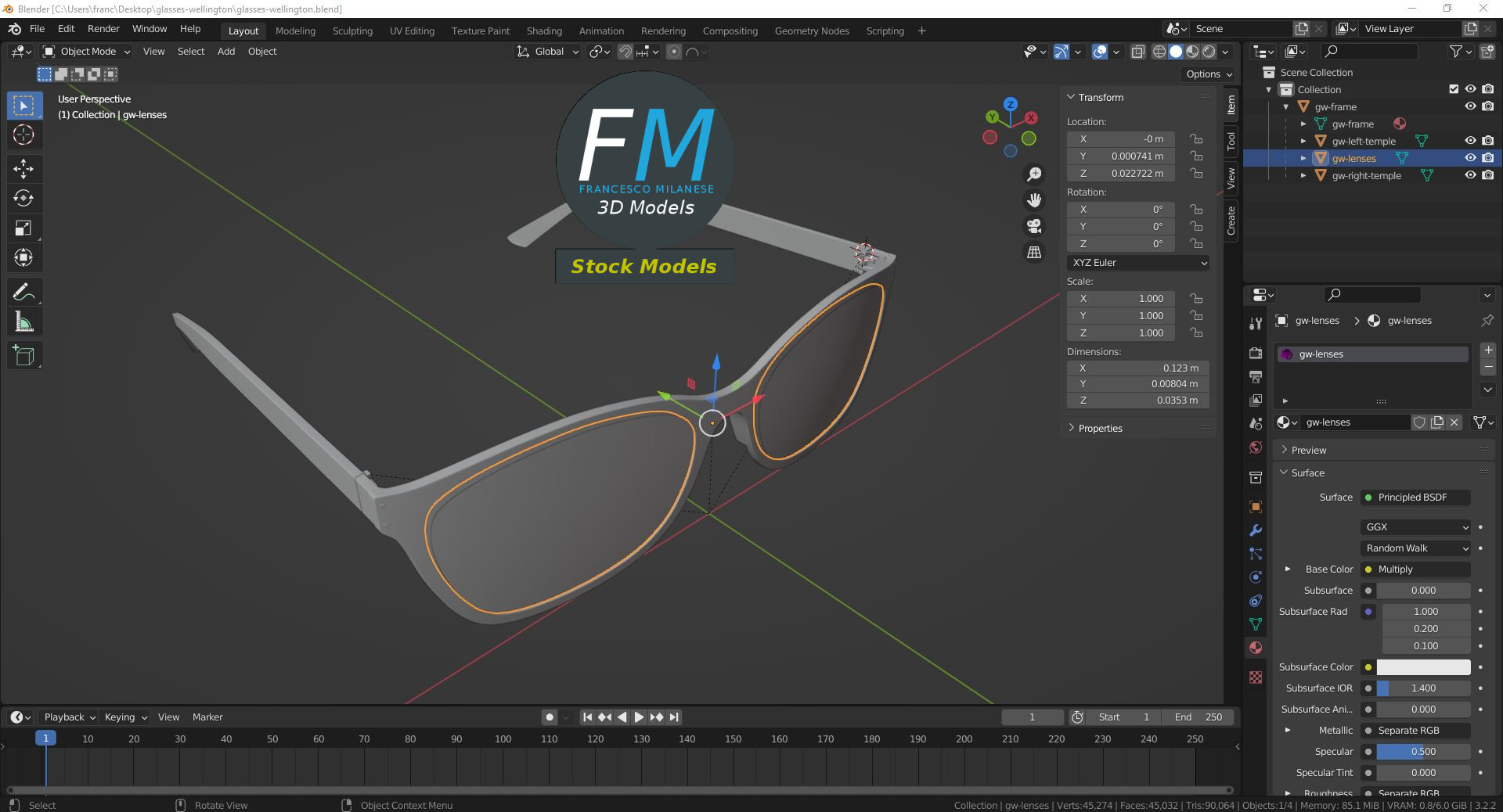 3D-Modell - Wellington-Brille - 09