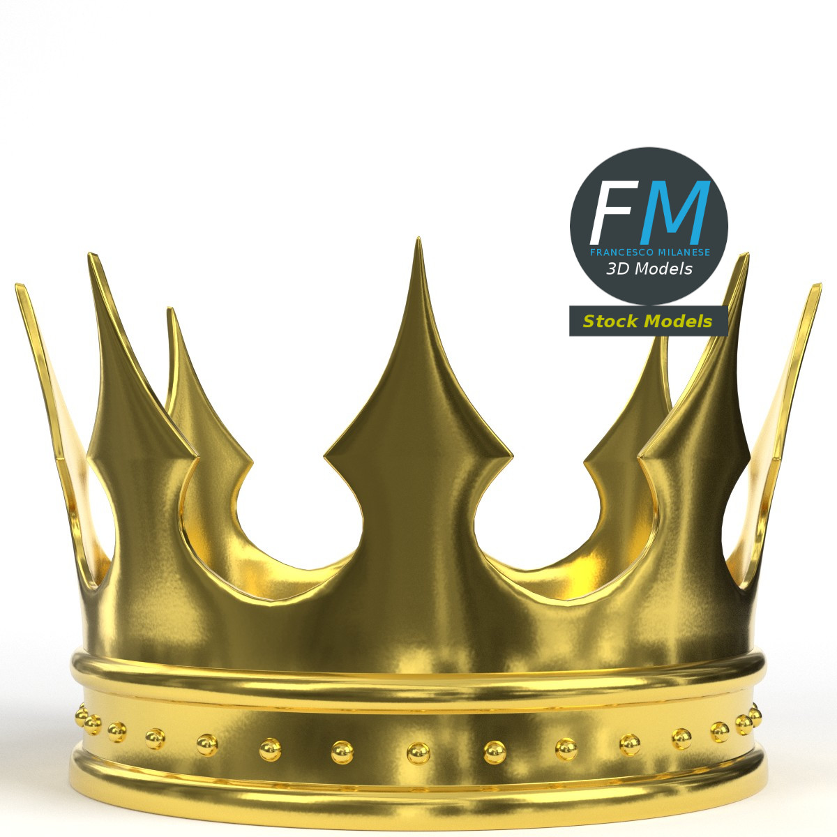 3D-Modell - Goldene Königskrone mit Spitzen - 01