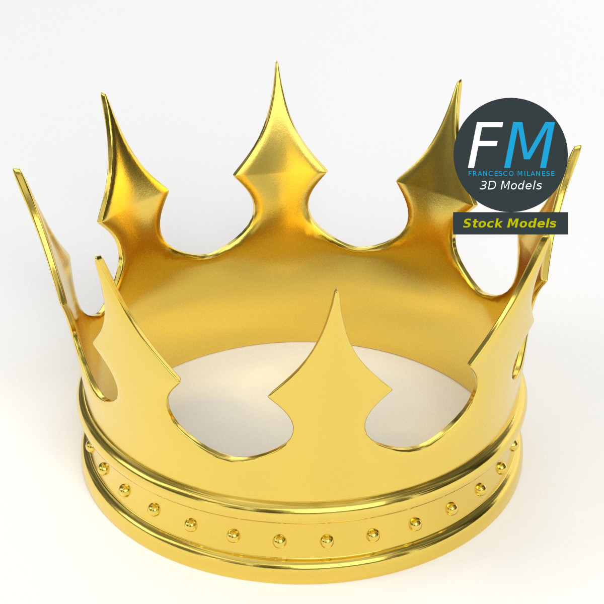3D-Modell - Goldene Königskrone mit Spitzen - 02