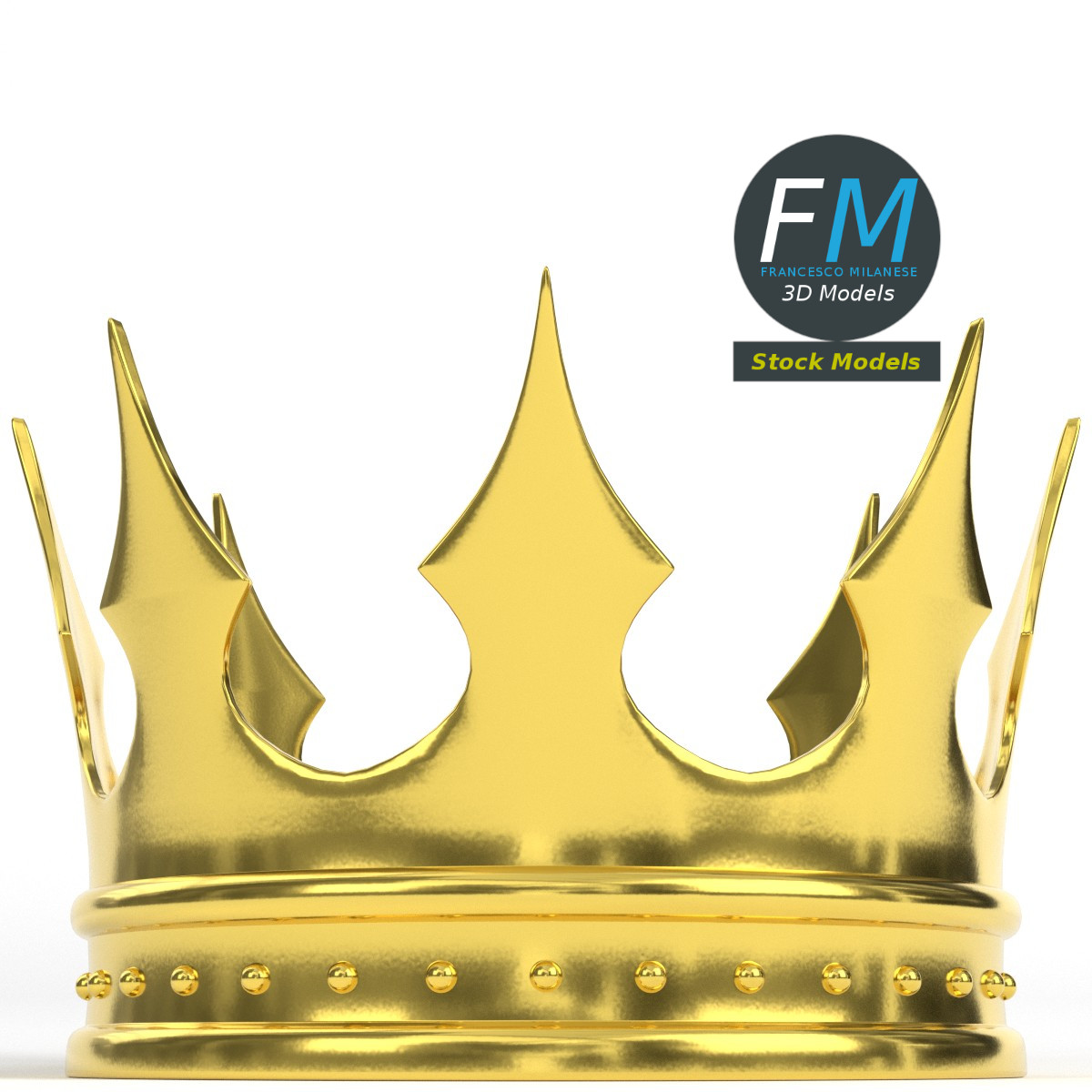3D-Modell - Goldene Königskrone mit Spitzen - 03